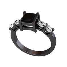 Pya 5 Taş Yüzük - Siyah zirkon ve swarovski 925 ayar siyah rodyum kaplama gümüş yüzük #sj3egy