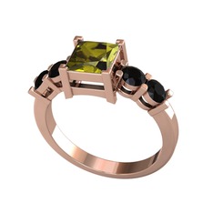 Pya 5 Taş Yüzük - Peridot ve siyah zirkon 8 ayar rose altın yüzük #sjqusn