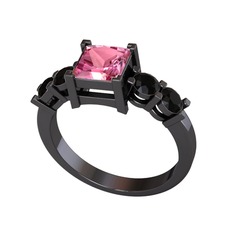 Pya 5 Taş Yüzük - Pembe kuvars ve siyah zirkon 925 ayar siyah rodyum kaplama gümüş yüzük #sk1st3
