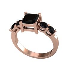 Pya 5 Taş Yüzük - Siyah zirkon 925 ayar rose altın kaplama gümüş yüzük #suf6cx