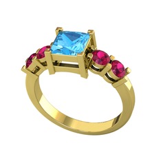 Pya 5 Taş Yüzük - Akuamarin ve rodolit garnet 925 ayar altın kaplama gümüş yüzük #syk2q9