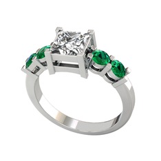 Pya 5 Taş Yüzük - Swarovski ve yeşil kuvars 18 ayar beyaz altın yüzük #t1u950