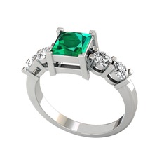 Pya 5 Taş Yüzük - Yeşil kuvars ve swarovski 8 ayar beyaz altın yüzük #tvqaue