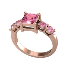 Pya 5 Taş Yüzük - Pembe kuvars 18 ayar rose altın yüzük #u2ixbo