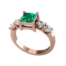 Pya 5 Taş Yüzük - Yeşil kuvars ve swarovski 14 ayar rose altın yüzük #u7d7y7