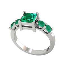 Pya 5 Taş Yüzük - Yeşil kuvars ve kök zümrüt 8 ayar beyaz altın yüzük #ucihd2