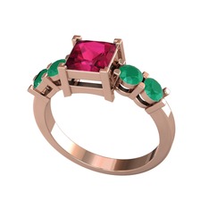 Rodolit garnet ve kök zümrüt 925 ayar rose altın kaplama gümüş yüzük