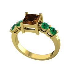 Pya 5 Taş Yüzük - Dumanlı kuvars ve yeşil kuvars 925 ayar altın kaplama gümüş yüzük #uqfz1