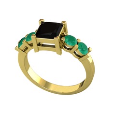 Pya 5 Taş Yüzük - Siyah zirkon ve kök zümrüt 18 ayar altın yüzük #urrods