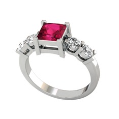 Pya 5 Taş Yüzük - Rodolit garnet ve swarovski 18 ayar beyaz altın yüzük #vj9sa2