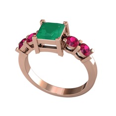 Kök zümrüt ve rodolit garnet 8 ayar rose altın yüzük
