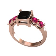 Pya 5 Taş Yüzük - Siyah zirkon ve rodolit garnet 14 ayar rose altın yüzük #w85qyq