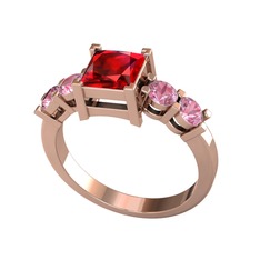 Pya 5 Taş Yüzük - Garnet ve pembe kuvars 925 ayar rose altın kaplama gümüş yüzük #w91d7f