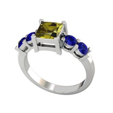Peridot ve lab safir 14 ayar beyaz altın yüzük