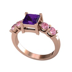 Pya 5 Taş Yüzük - Ametist ve pembe kuvars 925 ayar rose altın kaplama gümüş yüzük #wm25mu