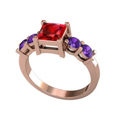 Pya 5 Taş Yüzük - Garnet ve ametist 925 ayar rose altın kaplama gümüş yüzük #womkbm