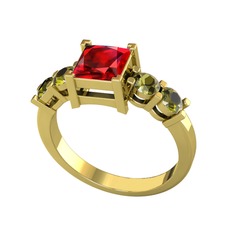 Pya 5 Taş Yüzük - Garnet ve peridot 14 ayar altın yüzük #wpwaa0