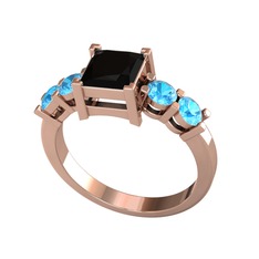 Siyah zirkon ve akuamarin 8 ayar rose altın yüzük
