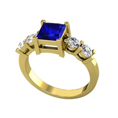 Pya 5 Taş Yüzük - Lab safir ve beyaz zirkon 8 ayar altın yüzük #wvc7ec