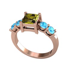 Peridot ve akuamarin 925 ayar rose altın kaplama gümüş yüzük