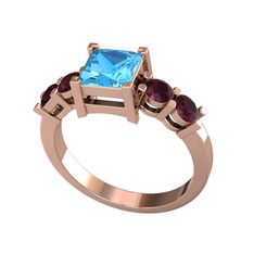 Pya 5 Taş Yüzük - Akuamarin ve kök yakut 18 ayar rose altın yüzük #xfvfy