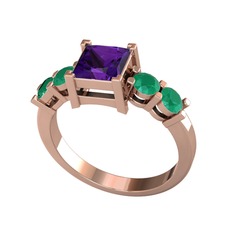 Pya 5 Taş Yüzük - Ametist ve kök zümrüt 18 ayar rose altın yüzük #xk7j6e