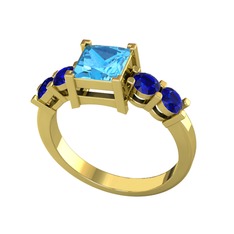 Pya 5 Taş Yüzük - Akuamarin ve lab safir 925 ayar altın kaplama gümüş yüzük #xlzzc8
