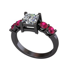 Pırlanta ve rodolit garnet 925 ayar siyah rodyum kaplama gümüş yüzük (1.24 karat)