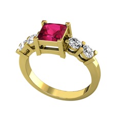 Pya 5 Taş Yüzük - Rodolit garnet ve beyaz zirkon 8 ayar altın yüzük #xywlfl