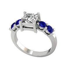 Pya 5 Taş Yüzük - Swarovski ve lab safir 925 ayar gümüş yüzük #y0emby
