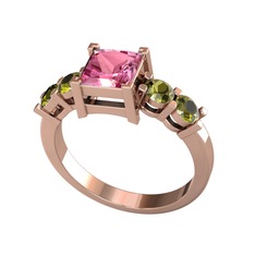Pya 5 Taş Yüzük - Pembe kuvars ve peridot 18 ayar rose altın yüzük #ypxufh
