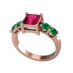 Pya 5 Taş Yüzük - Rodolit garnet ve yeşil kuvars 8 ayar rose altın yüzük #z3ggqp