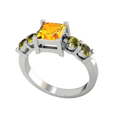 Pya 5 Taş Yüzük - Sitrin ve peridot 18 ayar beyaz altın yüzük #zahzbt