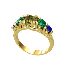 Eden 5 Taş Yüzük - Peridot, yeşil kuvars ve lab safir 14 ayar altın yüzük #103m8en