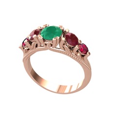 Eden 5 Taş Yüzük - Kök zümrüt, kök yakut ve rodolit garnet 14 ayar rose altın yüzük #1096qp6