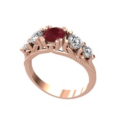 Eden 5 Taş Yüzük - Kök yakut, swarovski ve beyaz zirkon 925 ayar rose altın kaplama gümüş yüzük #10i7x2t