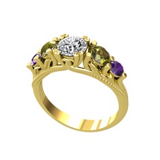 Eden 5 Taş Yüzük - Pırlanta, peridot ve ametist 14 ayar altın yüzük (0.92 karat) #10nsj2t