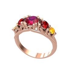Rodolit garnet, garnet ve sitrin 8 ayar rose altın yüzük