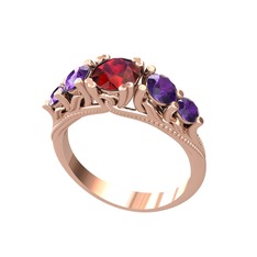 Garnet ve ametist 925 ayar rose altın kaplama gümüş yüzük