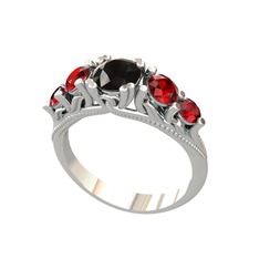 Eden 5 Taş Yüzük - Siyah zirkon ve garnet 925 ayar gümüş yüzük #10yx2ty