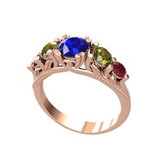 Lab safir, peridot ve kök yakut 18 ayar rose altın yüzük