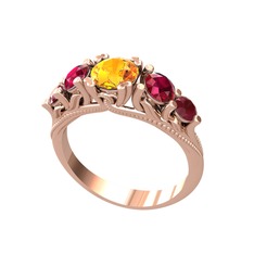 Sitrin, rodolit garnet ve kök yakut 8 ayar rose altın yüzük