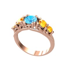 Eden 5 Taş Yüzük - Akuamarin ve sitrin 8 ayar rose altın yüzük #1179712