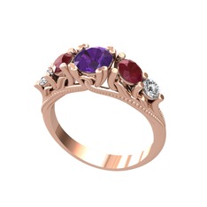 Ametist, kök yakut ve swarovski 8 ayar rose altın yüzük
