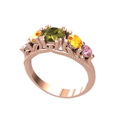 Eden 5 Taş Yüzük - Peridot, sitrin ve pembe kuvars 18 ayar rose altın yüzük #11k83lq