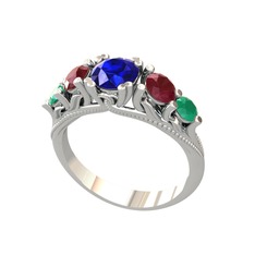 Eden 5 Taş Yüzük - Lab safir, kök yakut ve kök zümrüt 18 ayar beyaz altın yüzük #11kfvhu