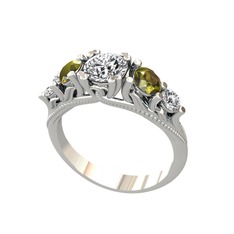 Swarovski, peridot ve pırlanta 18 ayar beyaz altın yüzük (0.36 karat)
