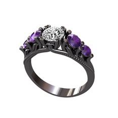 Swarovski ve ametist 925 ayar siyah rodyum kaplama gümüş yüzük