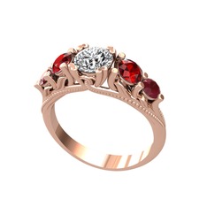 Beyaz zirkon, garnet ve kök yakut 8 ayar rose altın yüzük