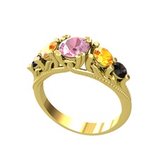 Eden 5 Taş Yüzük - Pembe kuvars, sitrin ve siyah zirkon 925 ayar altın kaplama gümüş yüzük #12gmd0x